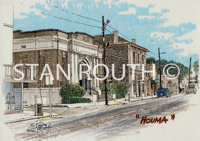 Houma,Louisiana art print-Downtown