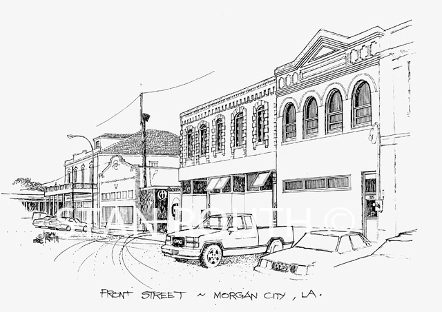 Morgan City, Front St B&W - '02