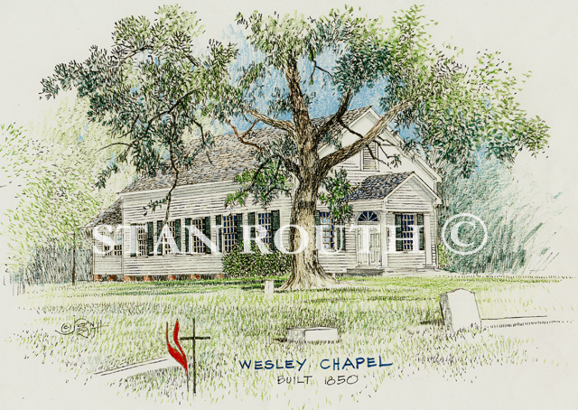 St Joseph, Louisiana art print-Wesley Chapel (built 1850) '95