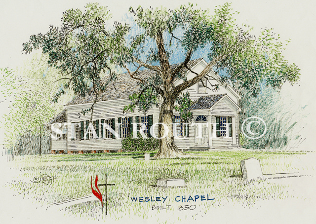 St Joseph, Louisiana art print-Wesley Chapel (built 1850) '95