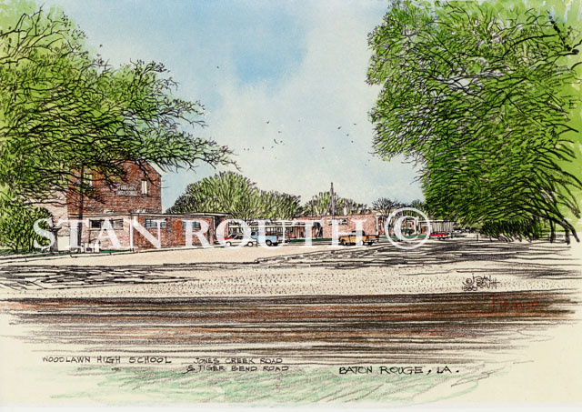 BatonRouge,Louisiana art print-Old WoodlawnHS watercolor