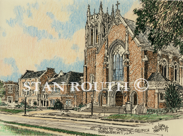 Shreveport,Louisiana art print-St John's Catholic Church
